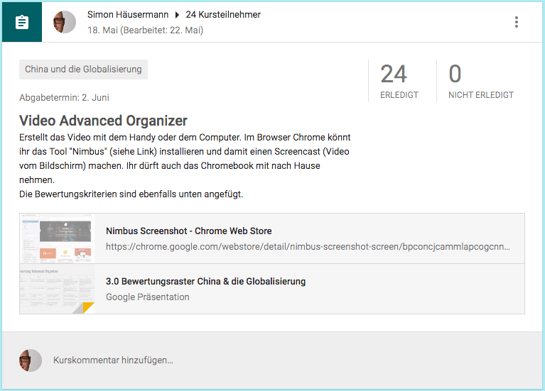 Classroom Video Globalisierung